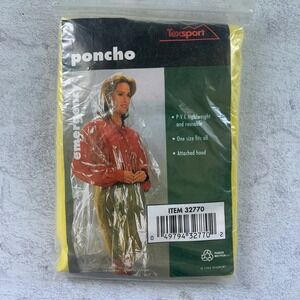 Vintage 1995 Texsport Emergency‎ Rain Poncho NOS Sealed Yellow Hooded PVC
